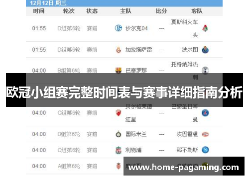 欧冠小组赛完整时间表与赛事详细指南分析