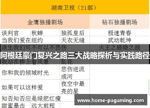 阿根廷豪门复兴之路三大战略探析与实践路径
